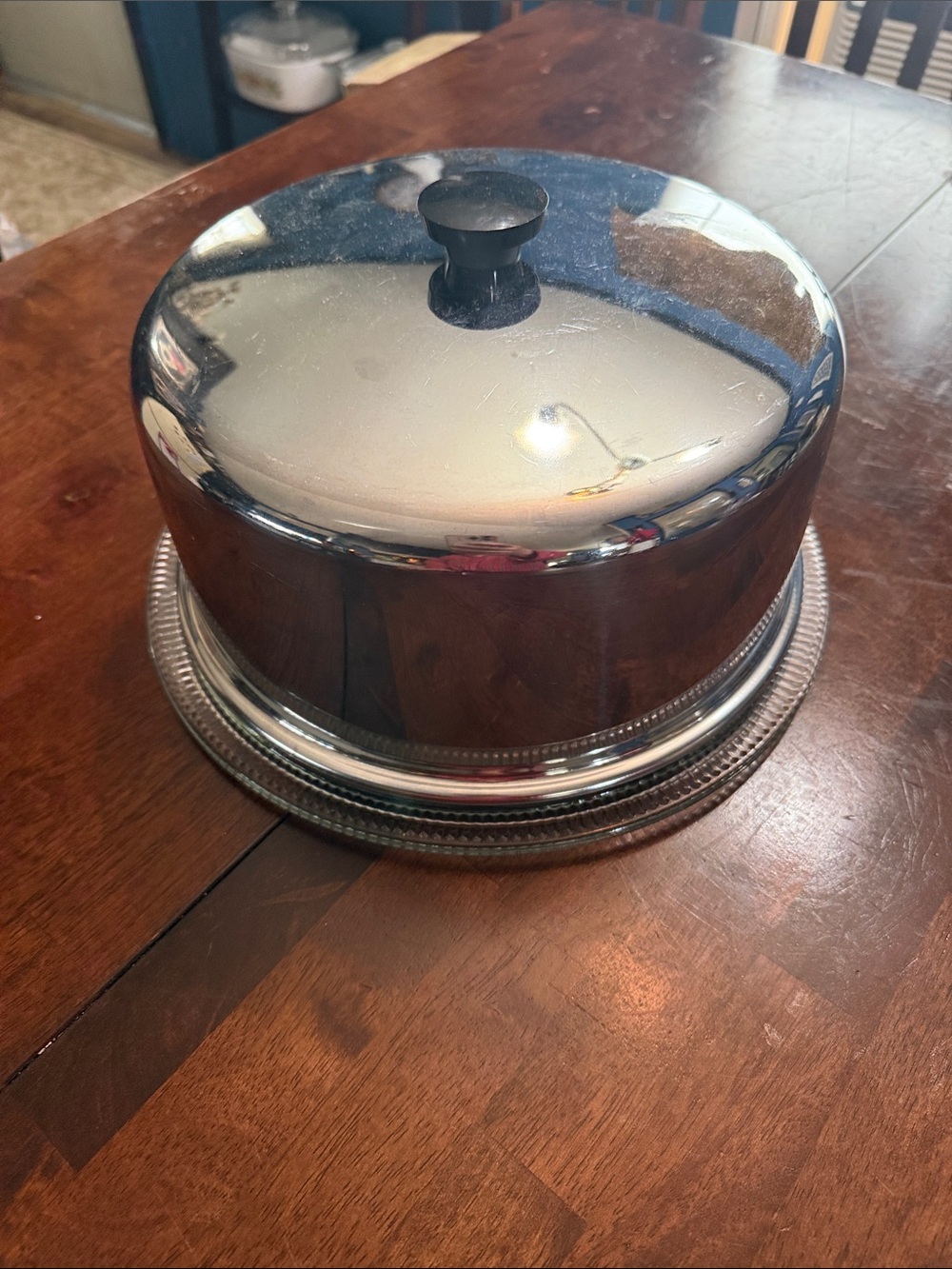 Vintage Mid Century Crome Cake Saver 1950-1960 with glass bottom